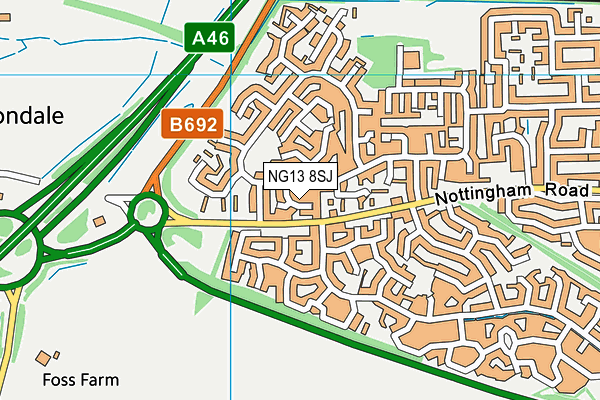 NG13 8SJ map - OS VectorMap District (Ordnance Survey)