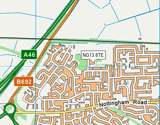 NG13 8TE map - OS VectorMap District (Ordnance Survey)