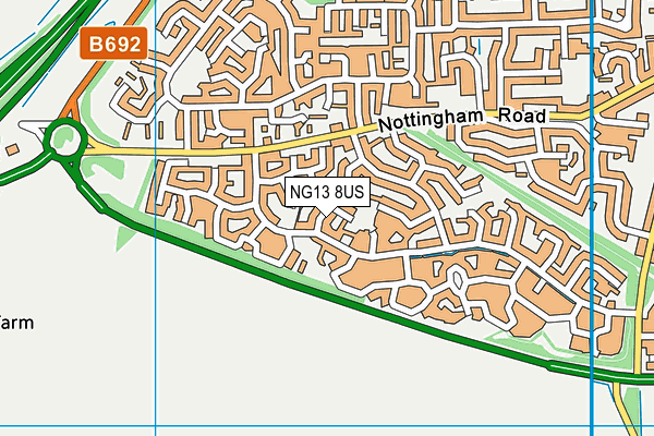 NG13 8US map - OS VectorMap District (Ordnance Survey)