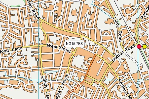 NG15 7BS map - OS VectorMap District (Ordnance Survey)