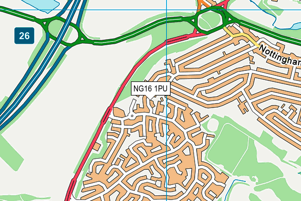 NG16 1PU map - OS VectorMap District (Ordnance Survey)