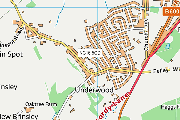 NG16 5GD map - OS VectorMap District (Ordnance Survey)