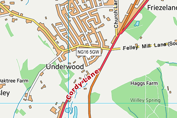 NG16 5GW map - OS VectorMap District (Ordnance Survey)