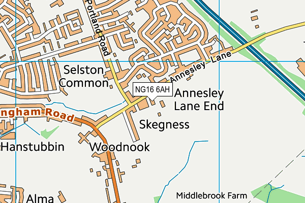 NG16 6AH map - OS VectorMap District (Ordnance Survey)