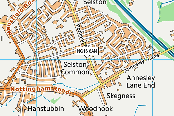 NG16 6AN map - OS VectorMap District (Ordnance Survey)