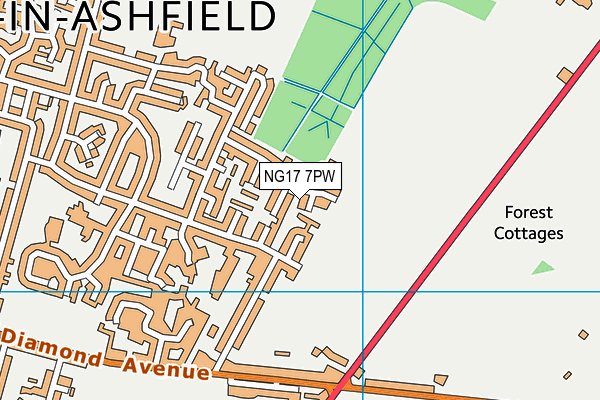 NG17 7PW map - OS VectorMap District (Ordnance Survey)