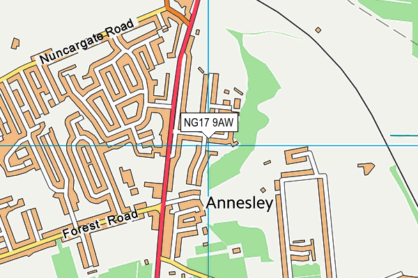 NG17 9AW map - OS VectorMap District (Ordnance Survey)