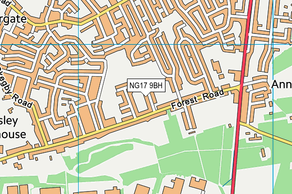 NG17 9BH map - OS VectorMap District (Ordnance Survey)