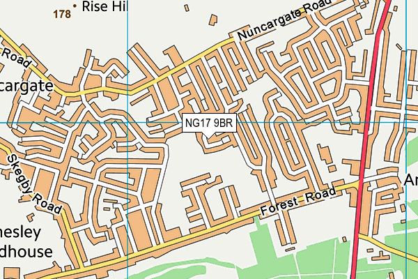 NG17 9BR map - OS VectorMap District (Ordnance Survey)