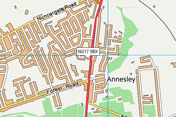 NG17 9BX map - OS VectorMap District (Ordnance Survey)
