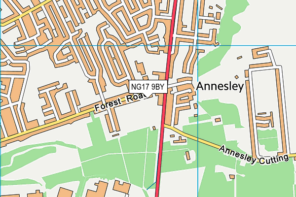 NG17 9BY map - OS VectorMap District (Ordnance Survey)