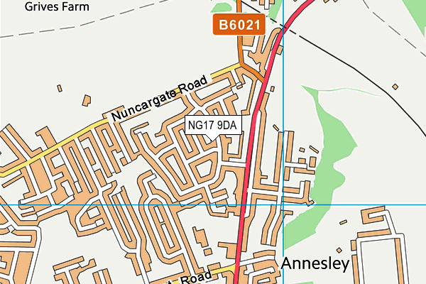 NG17 9DA map - OS VectorMap District (Ordnance Survey)