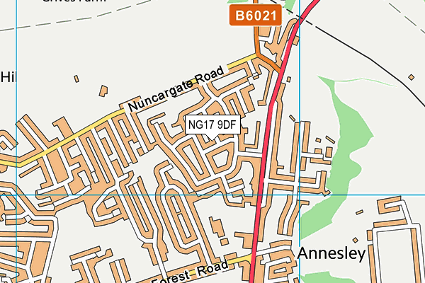 NG17 9DF map - OS VectorMap District (Ordnance Survey)