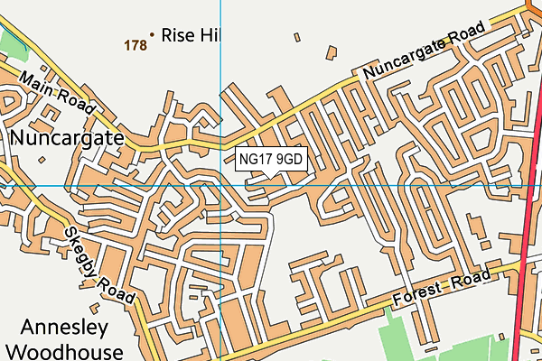 NG17 9GD map - OS VectorMap District (Ordnance Survey)