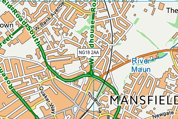 NG18 2AA map - OS VectorMap District (Ordnance Survey)