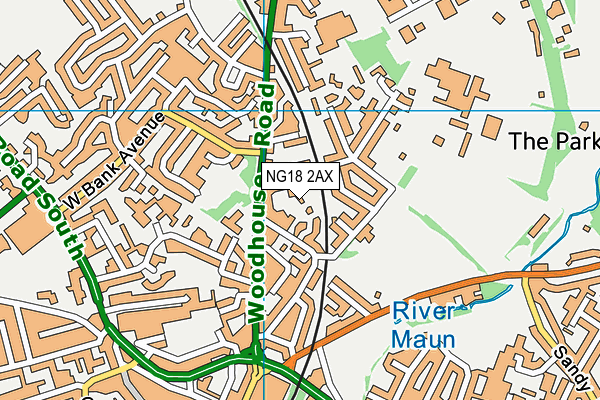 NG18 2AX map - OS VectorMap District (Ordnance Survey)