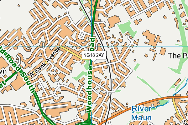 NG18 2AY map - OS VectorMap District (Ordnance Survey)