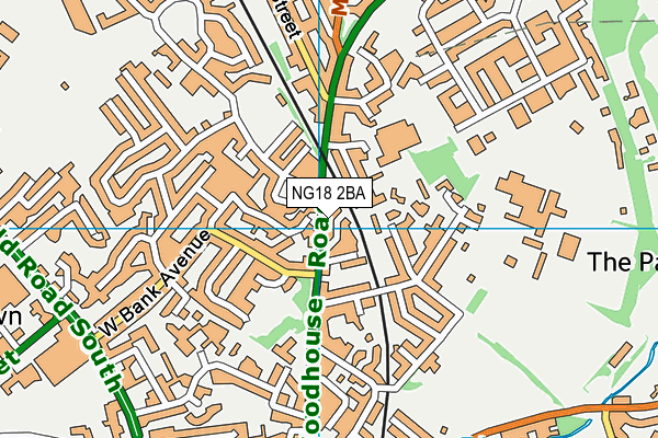 NG18 2BA map - OS VectorMap District (Ordnance Survey)