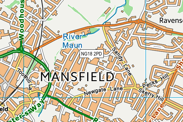 NG18 2PD map - OS VectorMap District (Ordnance Survey)