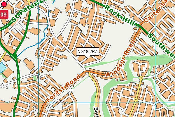 NG18 2RZ map - OS VectorMap District (Ordnance Survey)