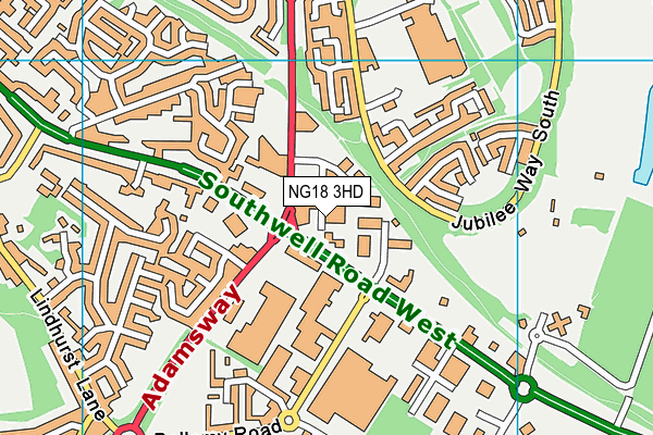 NG18 3HD map - OS VectorMap District (Ordnance Survey)