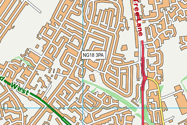 NG18 3PA map - OS VectorMap District (Ordnance Survey)