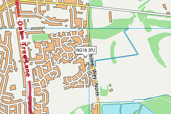 Oak Tree Primary School map (NG18 3PJ) - OS VectorMap District (Ordnance Survey)