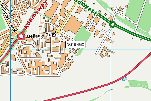 NG18 4GX map - OS VectorMap District (Ordnance Survey)