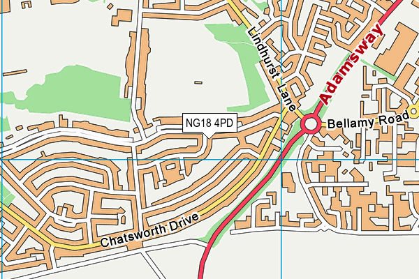 NG18 4PD map - OS VectorMap District (Ordnance Survey)