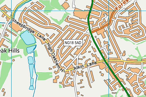 NG18 5AD map - OS VectorMap District (Ordnance Survey)