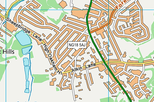 NG18 5AJ map - OS VectorMap District (Ordnance Survey)