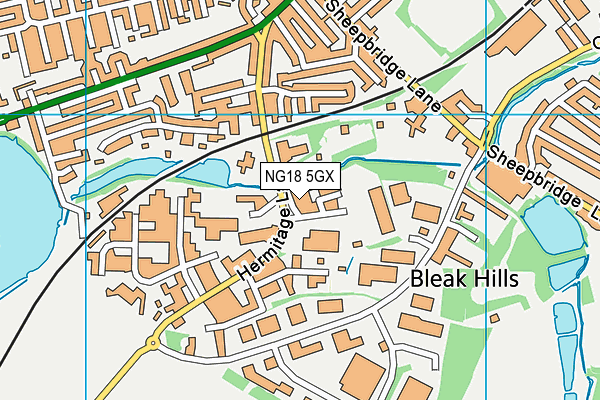 NG18 5GX map - OS VectorMap District (Ordnance Survey)