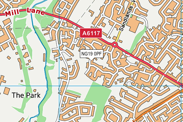 NG19 0PF map - OS VectorMap District (Ordnance Survey)