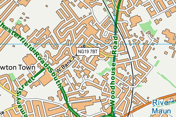 NG19 7BT map - OS VectorMap District (Ordnance Survey)