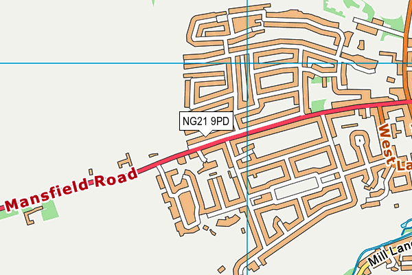 NG21 9PD map - OS VectorMap District (Ordnance Survey)