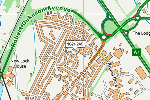 NG24 2AS map - OS VectorMap District (Ordnance Survey)
