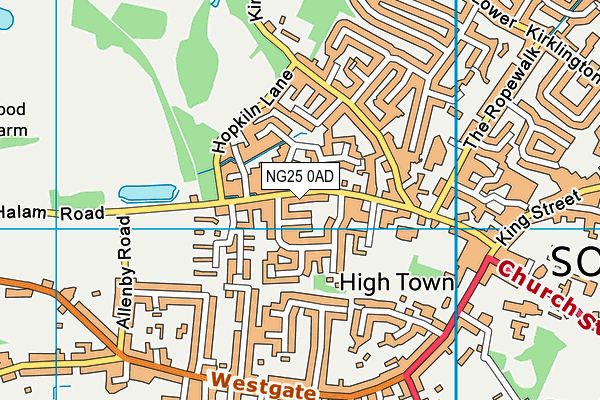 NG25 0AD map - OS VectorMap District (Ordnance Survey)