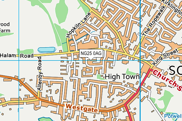 NG25 0AG map - OS VectorMap District (Ordnance Survey)