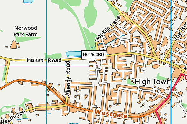 NG25 0BD map - OS VectorMap District (Ordnance Survey)