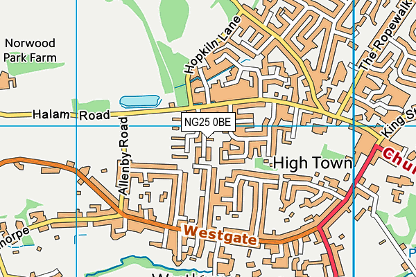 NG25 0BE map - OS VectorMap District (Ordnance Survey)