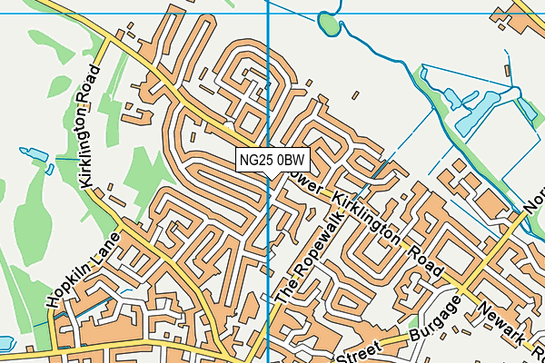 NG25 0BW map - OS VectorMap District (Ordnance Survey)