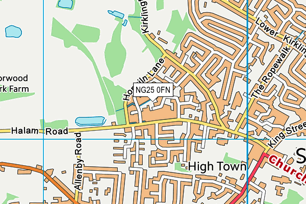 NG25 0FN map - OS VectorMap District (Ordnance Survey)