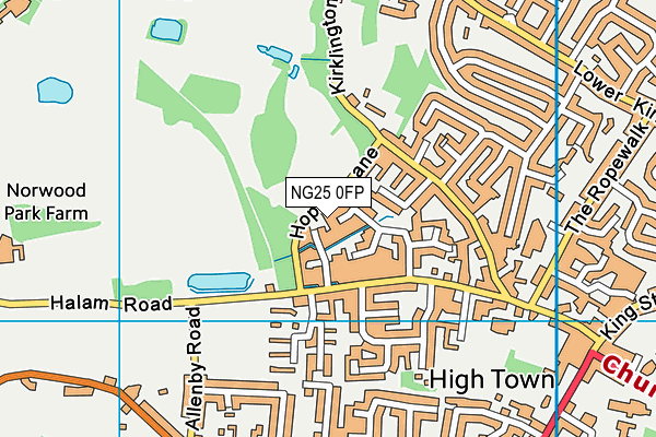NG25 0FP map - OS VectorMap District (Ordnance Survey)