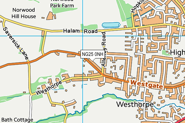 NG25 0NH map - OS VectorMap District (Ordnance Survey)