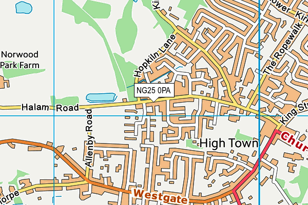 NG25 0PA map - OS VectorMap District (Ordnance Survey)