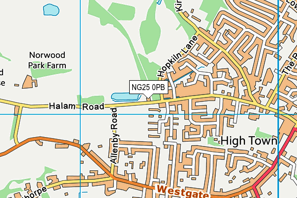 NG25 0PB map - OS VectorMap District (Ordnance Survey)