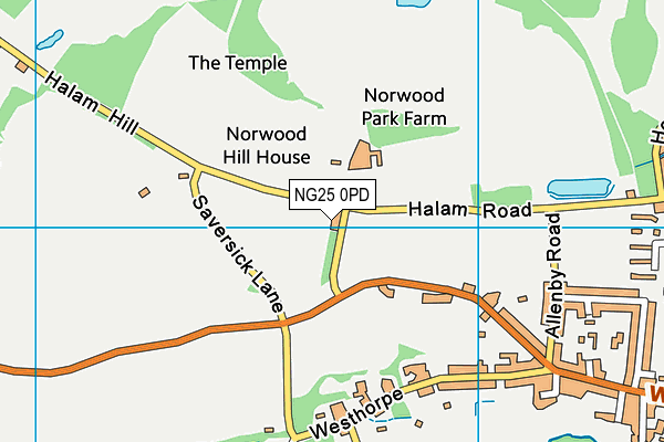 NG25 0PD map - OS VectorMap District (Ordnance Survey)