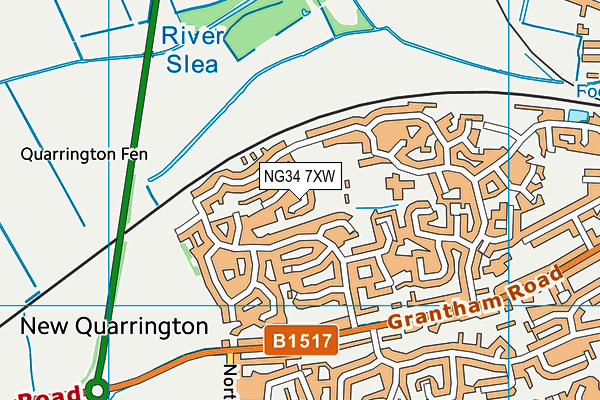 NG34 7XW map - OS VectorMap District (Ordnance Survey)