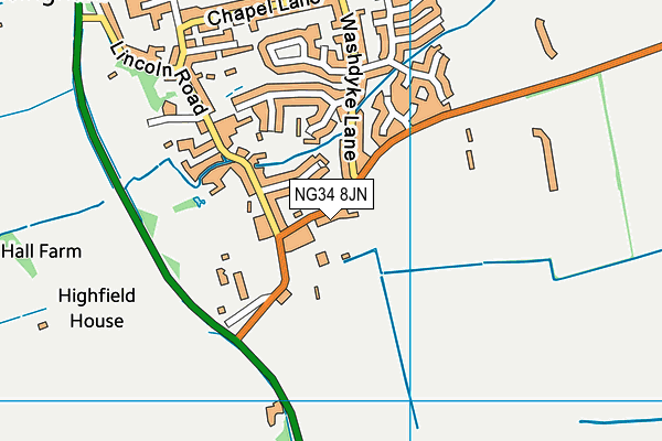 NG34 8JN map - OS VectorMap District (Ordnance Survey)