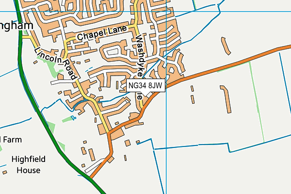 NG34 8JW map - OS VectorMap District (Ordnance Survey)